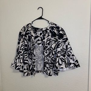Cropped black and white floral jacket
